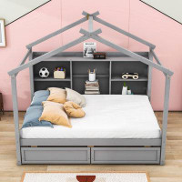 Harriet Bee Full 2 Drawers Wood Platform Bed with Shelves