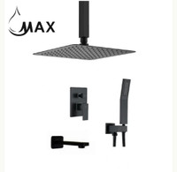 Ceiling Tub Shower System Three Functions With Valve Matte Black