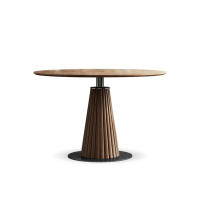 Hokku Designs 47.24" Brown Round Ash solid wood + Stainless Steel Dining Table