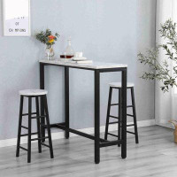 Builddecor Faux Marble Table Top Bar Table With 2 Bar Chairs, Kitchen Counter With Bar Chairs,Breakfast Bar Table Sets