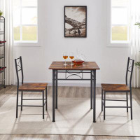 17 Stories 3-Piece Kitchen Dining Room Table Set Retro Brown Chair