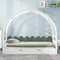 Ivy Bronx Twin Size Stretchable Vaulted Roof Bed, Children's Bed Pine Wood Frame