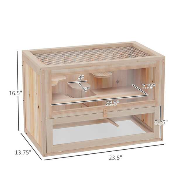 PawHut Wooden Hamster Cage Rabbit Guinea Pig Chinchilla Pet House 2 Levels Small Animals Habitat Home w/ openable roof w in Accessories - Image 3