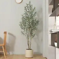 Primrue Adcock Faux Olive Tree in White Planter, Lifelike Fake Olive Plant for Indoor and Outdoor Decor