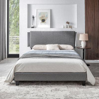 Ebern Designs Queen Size Upholstered Platform Bed Frame ,Wood Slat Support, Easy Assembly,Grey