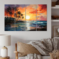 Bay Isle Home™ Colorful Bold Palm Trees Landscape II - 4 Piece Wrapped Canvas Print