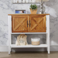 Gracie Oaks Farmhouse Wood Buffet Sideboard Console Table with Bottom Shelf and 2-Door Cabinet
