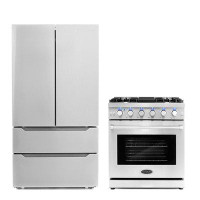 Cosmo 2 Piece Kitchen Package With 30" Free Standing Gas Range & French Door Refrigerator