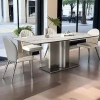 PULOSK 4 - Person Creamy White Rectangular Stone tabletop Dining Table Set