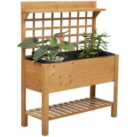 Arlmont & Co. Solid Fir Wood Trellis Elevated Garden Raised Planter Bed With Wheels