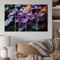 Ebern Designs Tropical Purple Plants - Floral Canvas Art Print - 4 Panels