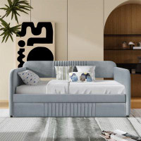 Latitude Run® Upholstered Daybed Sofa Bed Twin Size With Trundle Bed And Wood Slat