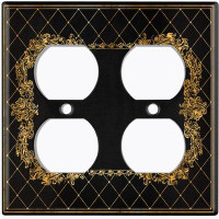 WorldAcc Metal Light Switch Plate Outlet Cover (French Victorian Frame Black 11 - Double Duplex)