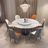 Everly Quinn Modern simple round sintered stone dining table set with turntable (1 table and 6 chairs)
