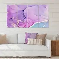 East Urban Home Purple And Blue Liquid Fuchia Art I - Modern Canvas Wall Art Print - 48X28 - 4 Panels