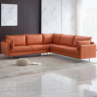 Everly Quinn L-Shaped Corner Sectional Technical Leather Sofa-Orange