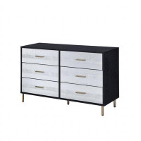 Everly Quinn 47" Black  Silver And Gold Faux Croc Design Six Drawer Double Dresser