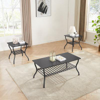 Winston Porter Modern Style 3-Piece Coffee Table Set Rectangle Coffee Table with 2 Square