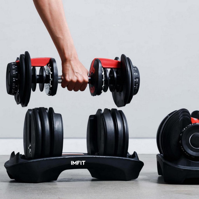 IMFit Adjustable Dumbbells with Free Hand Grip Strengthener in Exercise Equipment in City of Toronto - Image 3