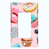 WorldAcc Metal Light Switch Plate Outlet Cover (Assorted Donut Candy Swirl Pink - Single Toggle)
