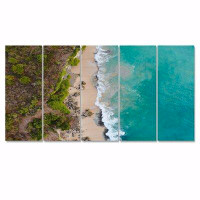 Design Art Aerial View Of Turquoise Tropical Island Beach - 5 Piece Wrapped Canvas Print