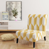 East Urban Home Gold and White Geometric Pattern I - Mid-Century Upholstered Slipper Chair
