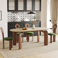 Fit and Touch 4 - Person Nut-brown  Rock Beam+Solid Wood Dining Table Set