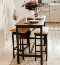 Wood Metal Dining Table Set Bar Stools Kitchen Chairs Barstools