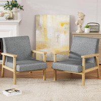 George Oliver Joelly 22'' Wide Upholstered Linen Blend Accent Chair Armchair with Wooden Legs