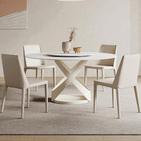 Orren Ellis French Modern Minimalist Circular Dining Table With Turntable(Chair Not Included)