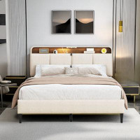 Ivy Bronx Upholstered Platform Bed With Storage Headboard, Sensor Light And Sockets