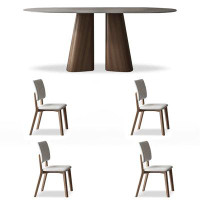ULTORU 4 - Person Grey Oval Stone Tabletop Dining Table Set
