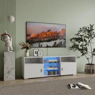 Wrought Studio TV Stand For 32-60 Inch TV, Modern Television Table Centre Media Console With Drawer And Led Lights, Matt