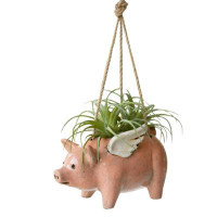 Trinx Trinx Ceramic Hanging Flying Pig Planter In Brown