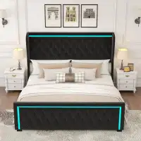 House of Hampton Upholstered Platform Bed With Adjustable Colourful LED Light Decorative Headboard