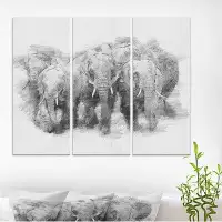 Made in Canada - East Urban Home 'Black and White Elephant Pencil Sketch' Oil Painting Print Multi-Piece Image on Wrappe