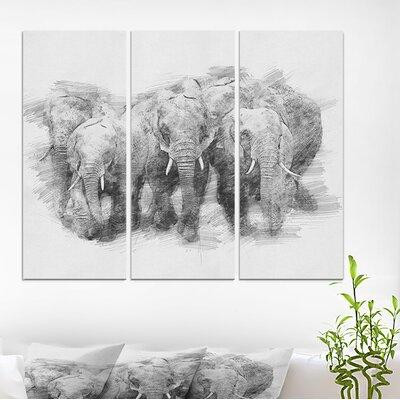 Made in Canada - East Urban Home 'Black and White Elephant Pencil Sketch' Oil Painting Print Multi-Piece Image on Wrappe in Arts & Collectibles