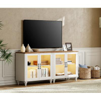 Darby Home Co WAMPAT LED TV Stand For 75 Inch TV, Wood TV Cabinet Entertainment Centre With Glass Door