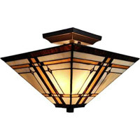 Millwood Pines Lefancy Brown and Amber Tiffany Style Mission Semi Flush Dimmable Ceiling Light