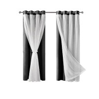 Frifoho Black Blackout Curtains With Sheer Overlay, Mix & Match Double Layer Thermal Insulated Room Darkening Curtains F