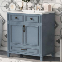 Charlton Home 30'' Free Standing Single Bathroom Vanity with Resin Top in , Blue
