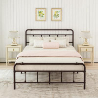 August Grove King Size Metal Platform Bed Frame With Victorian Style Wrought Iron-Art Headboard/Footboard