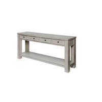 Rosalind Wheeler Sofa Table Antique White Rustic Solid Wood Storage Table Open Shelf Bottom Living Room 1Pc Side Table.