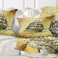 Made in Canada - East Urban Home Seashore Single Antique Boat Sea Drawing Lumbar Pillow