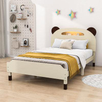 Winston Porter Lynnise Twin Wood Platform Bed with Bear-shaped Headboard and Night Lights