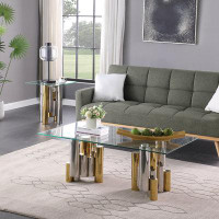 Mercer41 Stainless Steel Rectangular Accent Glass Coffee Table