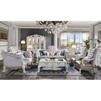 ACME Furniture Dresden Button Tufted Loveseat with 5 Pillows in Grey and Bone White