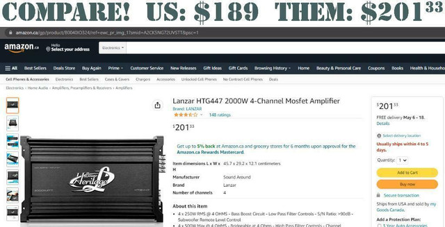 LANZAR HTG447 2000 WATT 4 CHANNEL MOSFET AMPLIFIER -- Brand New!!! in Other - Image 3
