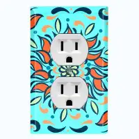 WorldAcc Metal Light Switch Plate Outlet Cover (Colourful Teal Orange Tile Black  - Single Duplex)