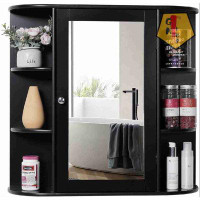 Latitude Run® Armoire murale de salle de bain avec 1 porte miroir, armoire de rangement en bois avec tablette réglable,